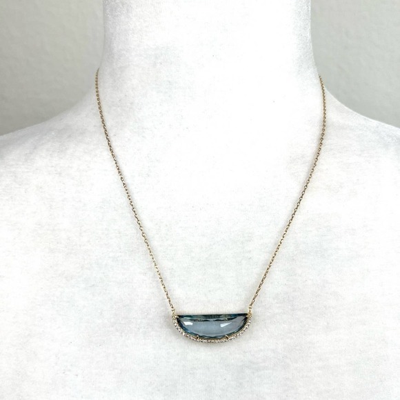 HENRI Bendel Blue Crystal Half Round Pendant Gold Tone Adjustable 9
